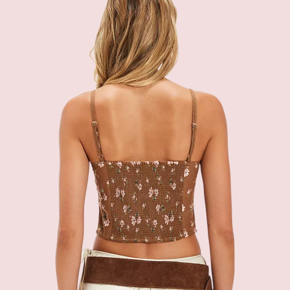 NWT Free People Wild Flowers Embroidered Bustier Top Brown S - Picture 3 of 6